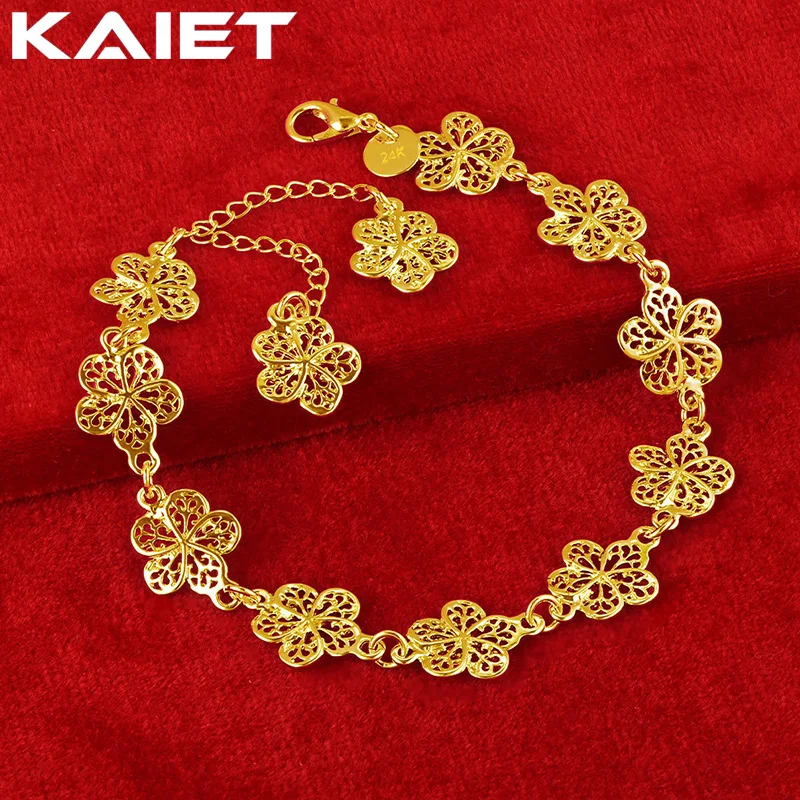 

KAIET 24K Gold Color Flower Chain Charm Bracelet Jewelry Wedding Party Fashion Accessories 20CM 8inches