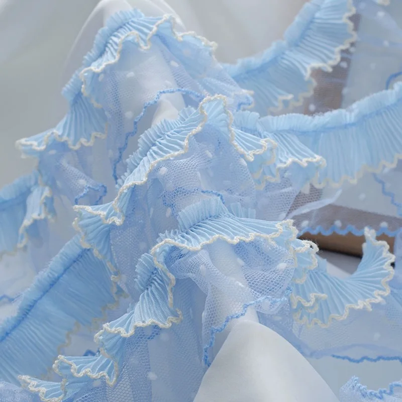 Description Picture 4 of itemPleated Tulle Lace Fabric, Light Blue, Fringed Trim, Wedding Dress, Ruffle Cuffs, Applique Sewing Accessories, Party, 1 Yard