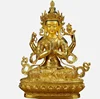 8" Chenrezig Kwan-yin 4 arms guanyin Divinity Buddha Statue pure Bronze gilt & 1