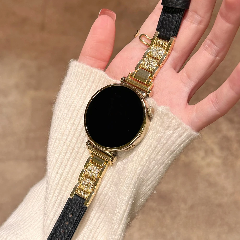 Elegant Diamond-Accented Women's Metal Watch Strap Bracelet