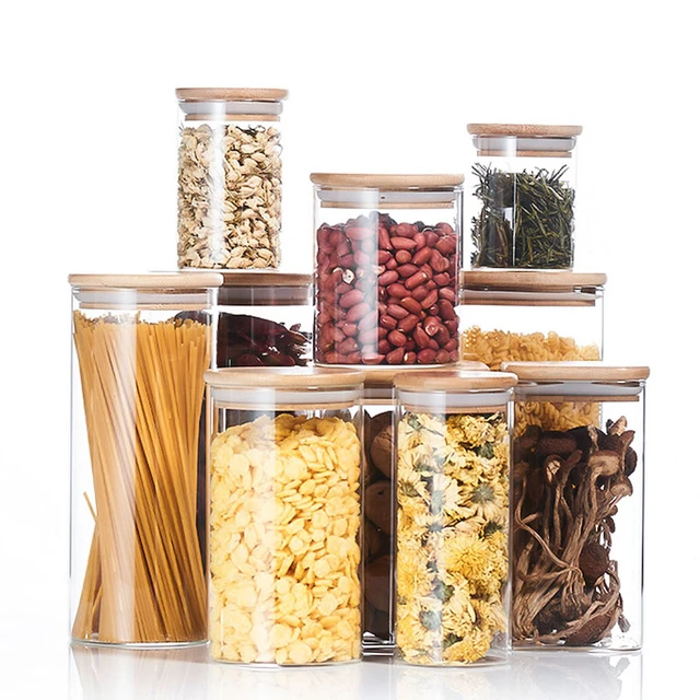 Glass Food Storage Containers Bamboo Lids  Glass Storage Containers  Kitchen - Glass - Aliexpress