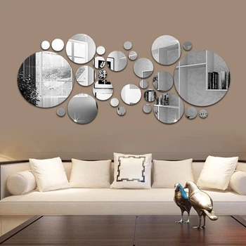 Autocollants de miroir ronds en acrylique, 26 pièces, décoration murale auto-adhésive amovible pour salle de bain/cuisine, carrelage incassable pour céramique 1