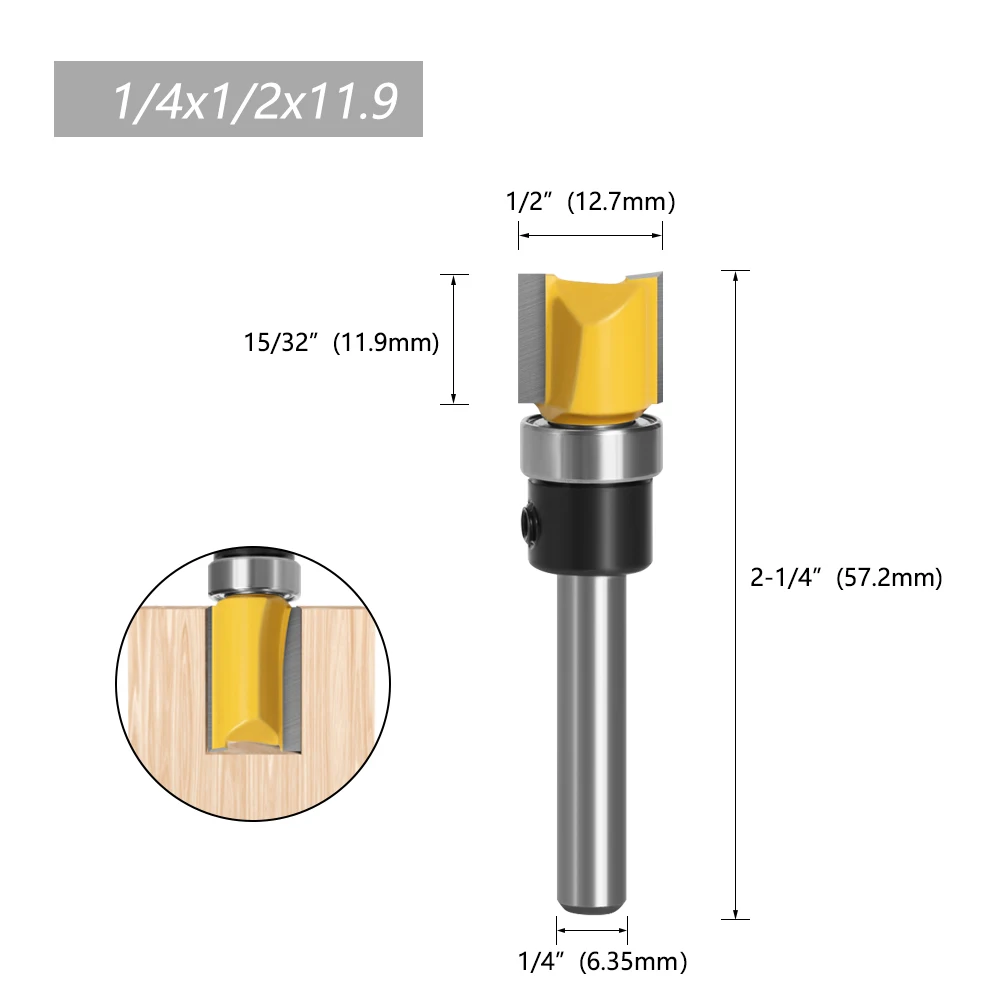 LAVIE 1PC 1/4 Schaft Muster Bit Flush Trim Bit Gerade Bit Mit Bering Scharnier Stemmen Router Bit Holz Trimmer cutter MC01006 – Detail 3