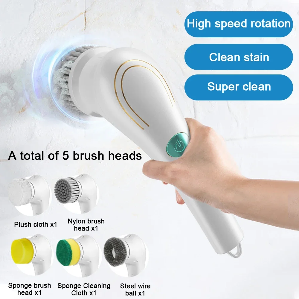 

5 In 1 Electric Cleaning Brush Charging Multifunctional Bathroom Wash Kitchen Dryer VentCleaning Tool Dishwashing Brush Bathtub