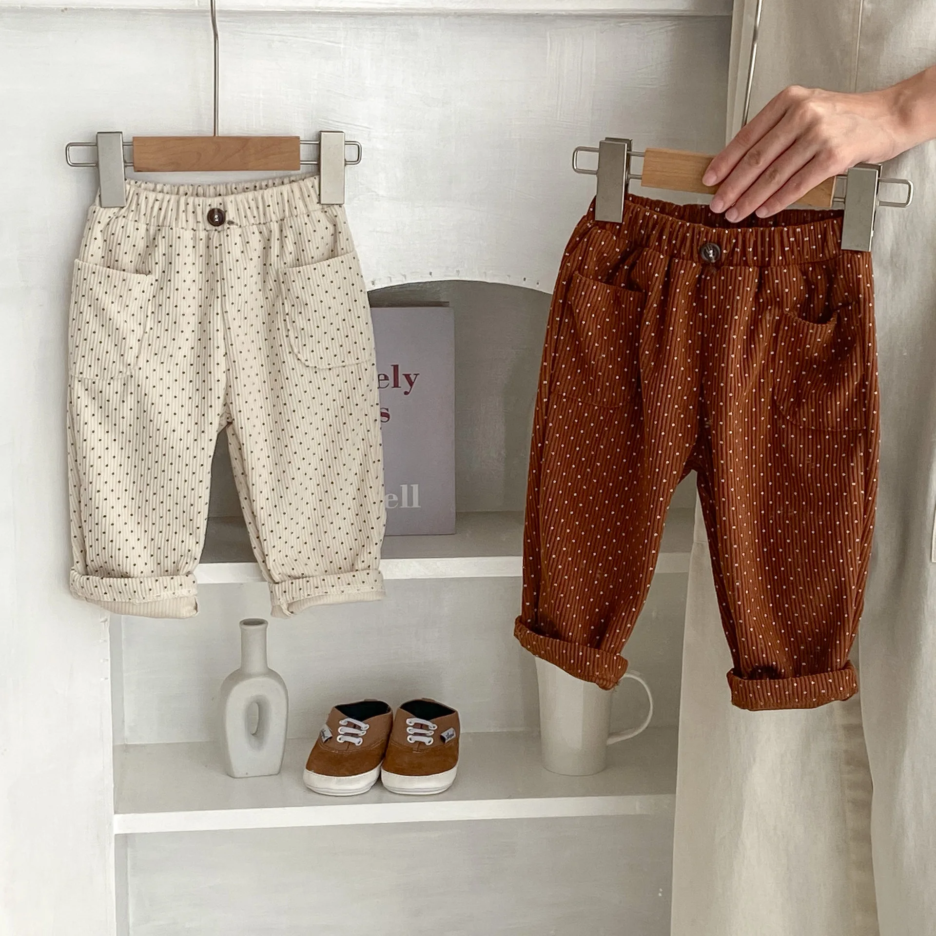 Autumn New Baby Corduroy Trousers Infant Girl Dot Print Pants Toddler Boys Casual Pants Children Corduroy