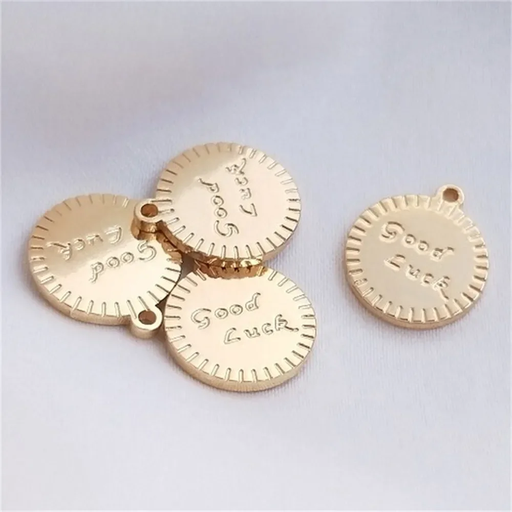 

Hanging Tag 14K Gold Round Tag Pendant GoodLuck Handmade DIY Necklace Bracelet Pendant K169