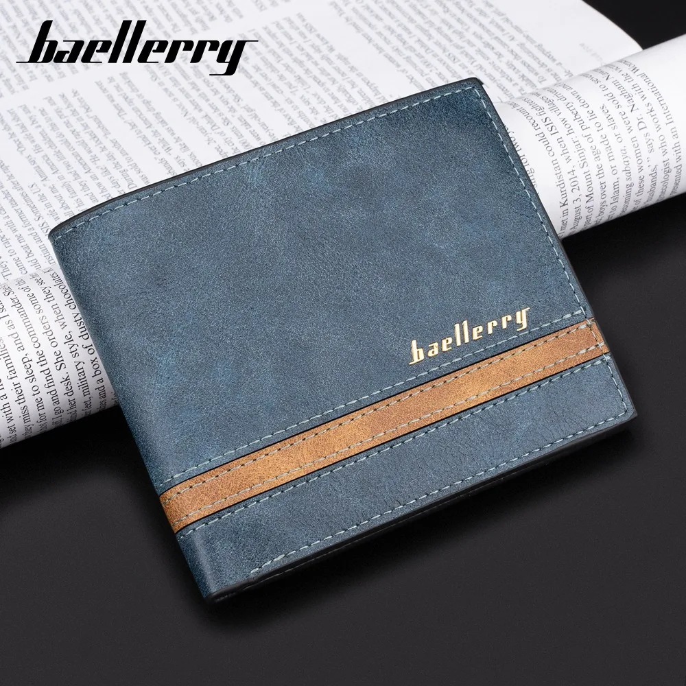 Baellerry Solid Shade Men Wallet, Soft PU Leather Minimalist Short Bifold for Daily Use