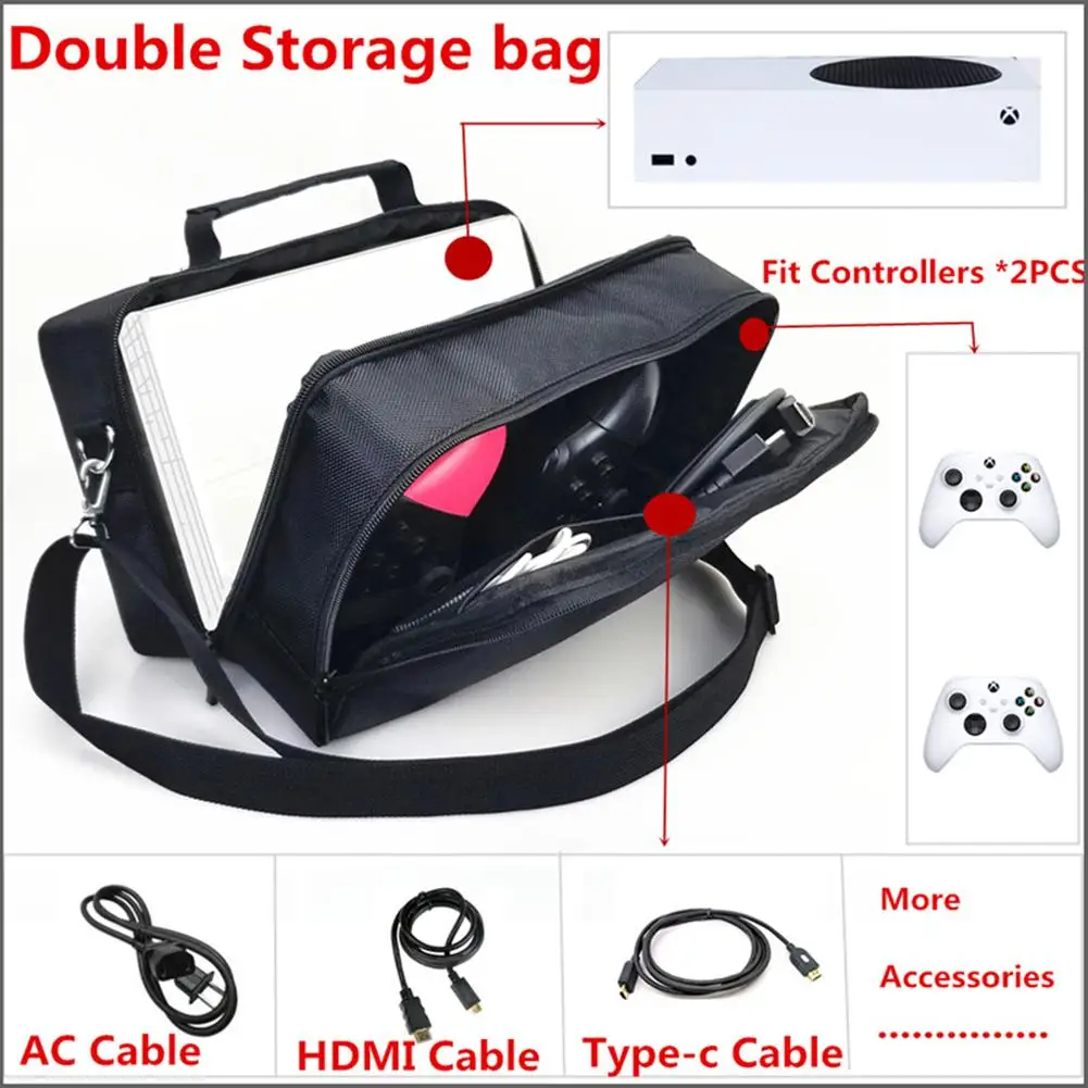 Storage Bag Portable Travel Carrying Case Shockproof Handbag Double-Layer Compatible For Xbox Series X Game Console Accessories