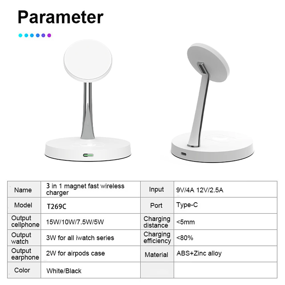 3 in 1 Magnetic Wireless Chargers For iPhone 15 14 13 12 Fast Charging Station For Apple Watch 9 8 7 6 5 4  Airpods 2 3 Pro