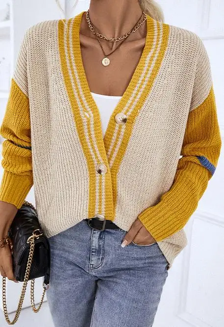 

Casual Single Breasted Sweater Women's Fashion V-shaped Collar Cardigan Jacket Autumn Winter 2023 Temperament Commuting Style