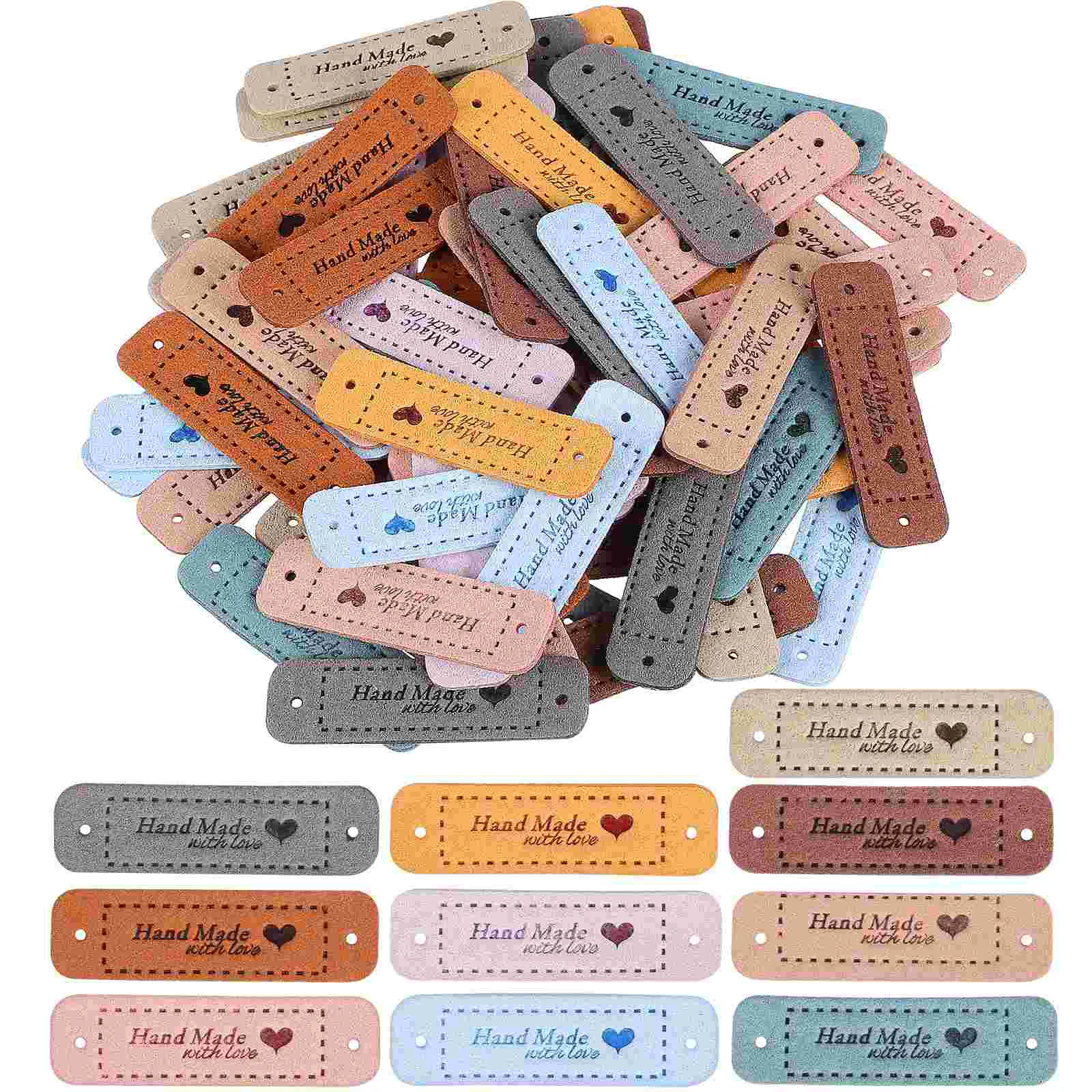 

60 Pcs Tags Embossed Letters Heart Pattern Embellishments Labels Ornaments Crafts DIY Accessories for Bags Clothes Shoes