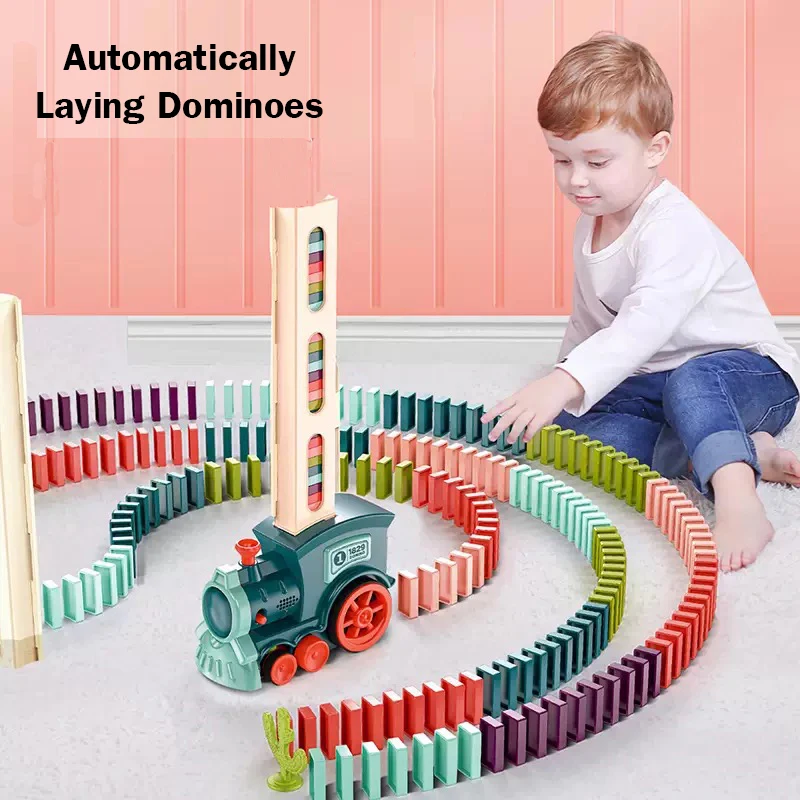 Domino Train Set Automatic Domino Laying Train Educational Toy Early Learning Boys Gift Creative Play 60 Pcs domino set