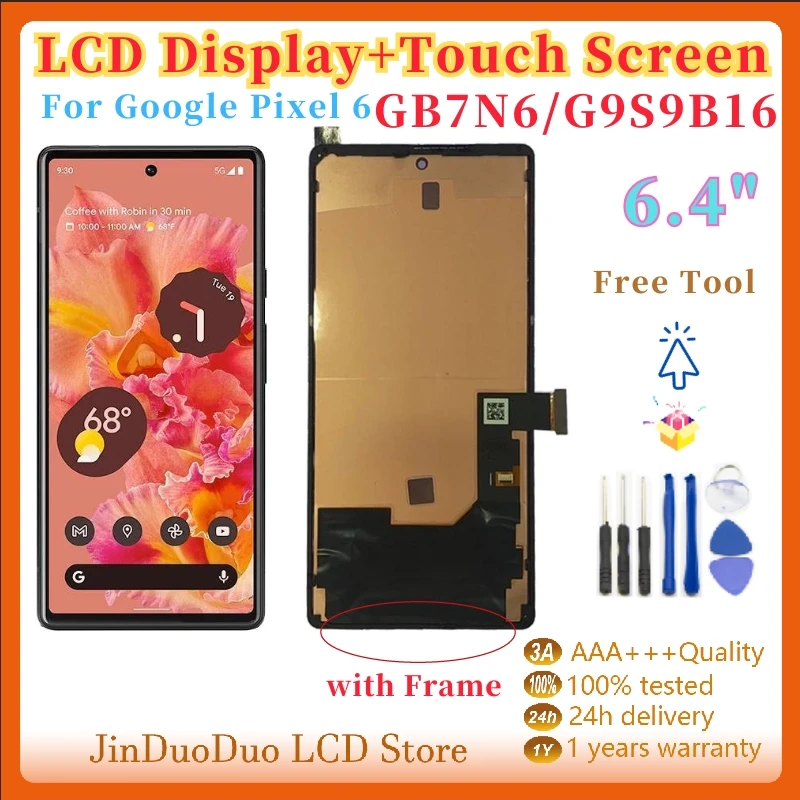 

ЖК-дисплей 6,4 дюйма для Google Pixel 6, ЖК-дисплей с сенсорным экраном и дигитайзером для Google Pixel 6, дисплей с рамкой для замены GB7N6 G9B16