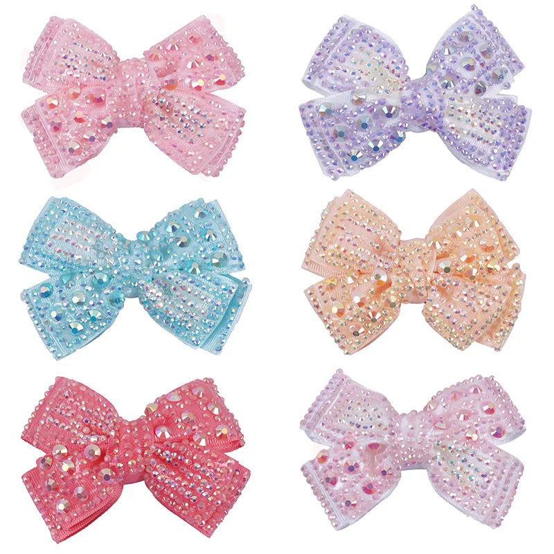 Oaoleer 4inch Fashion Rhinestone Hair Bows with Clips Sweet Girls Jelly Crystal Bowknote Hair Pin Hairgrips DIY Hair Accessories