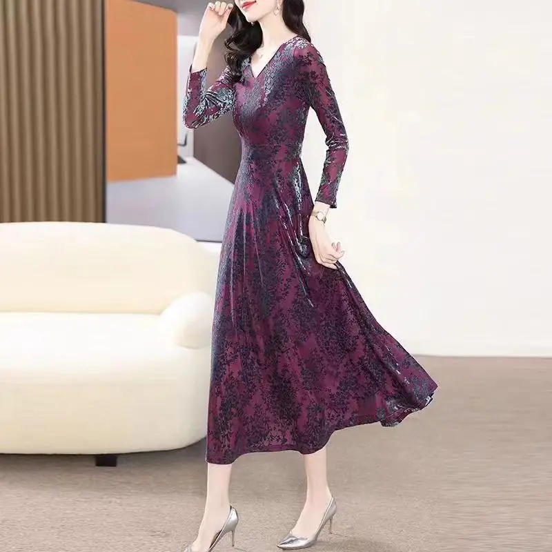 Purple Dress Women's Autumn New Elegant and Elegant Style, High Grade Medium Length Dress Slim Fit