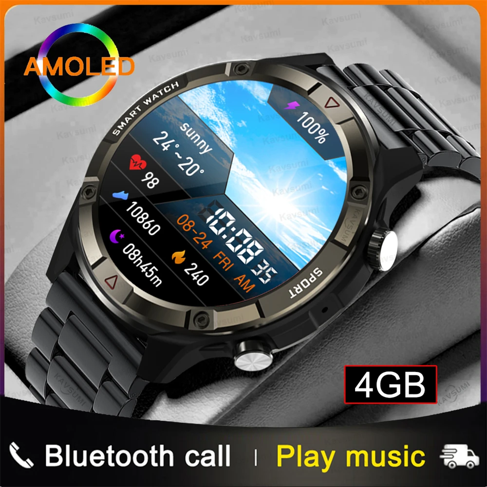 

2023 New AMOLED Screen Smart Watch Men Always Display The Time Bluetooth Call 4G Local Music Smartwatch For Mens Huawei Xiaomi
