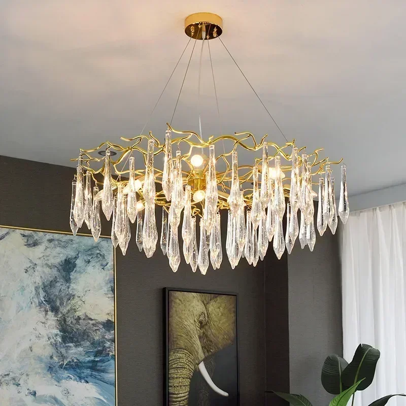 Chandelier Modern Gold Colour Luxury Crystal Living Room Bedroom Aluminium Crystal Tree Branch Ceiling hanging Lights