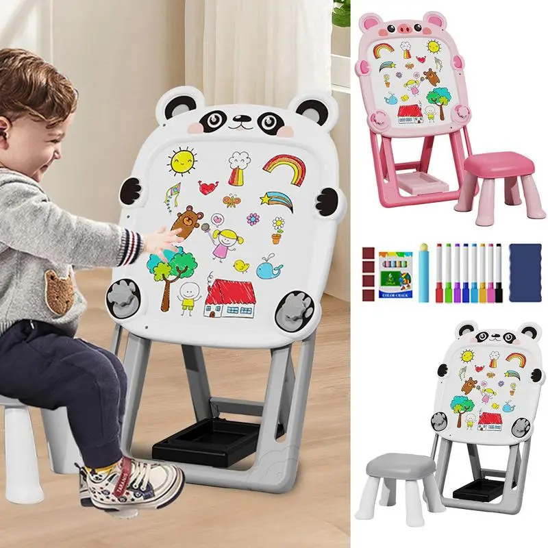 Double Sided Drawing Board Adjustable Double-Sided Toddler Drawing Chalkboard Dry Erase Board Foldable Bracket Magnetic Chalk