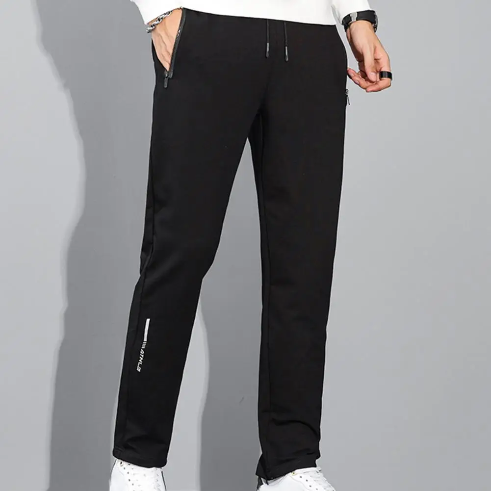 

Elastic Waist Pants Solid Color Pants Men's Winter Sweatpants with Elastic Waist Drawstring Pockets Soft Thick Sports for Fall