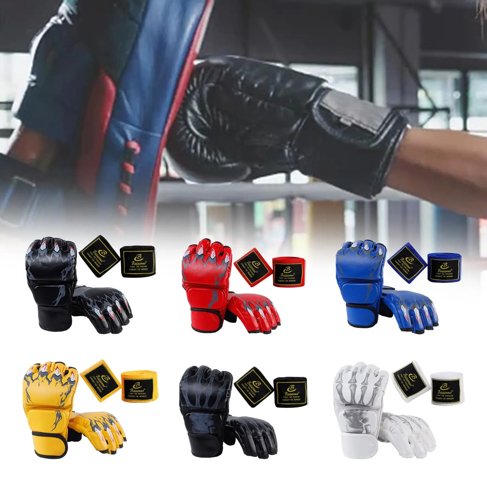 Half Boxing Gloves Boxing Fighting Gloves Hand Wrap for Men Women MMA Gloves