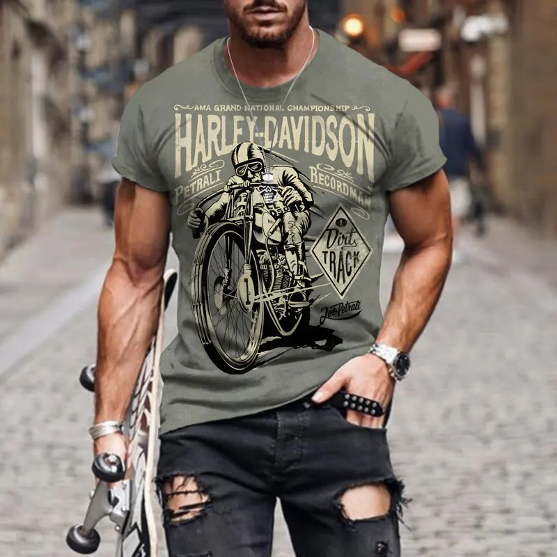 

Hot Motorcycle T-shirt For Men Motor Biker 3d Print Vintage Short Sleeve 1976 Tee ShirtT-shirt Racing Clothing