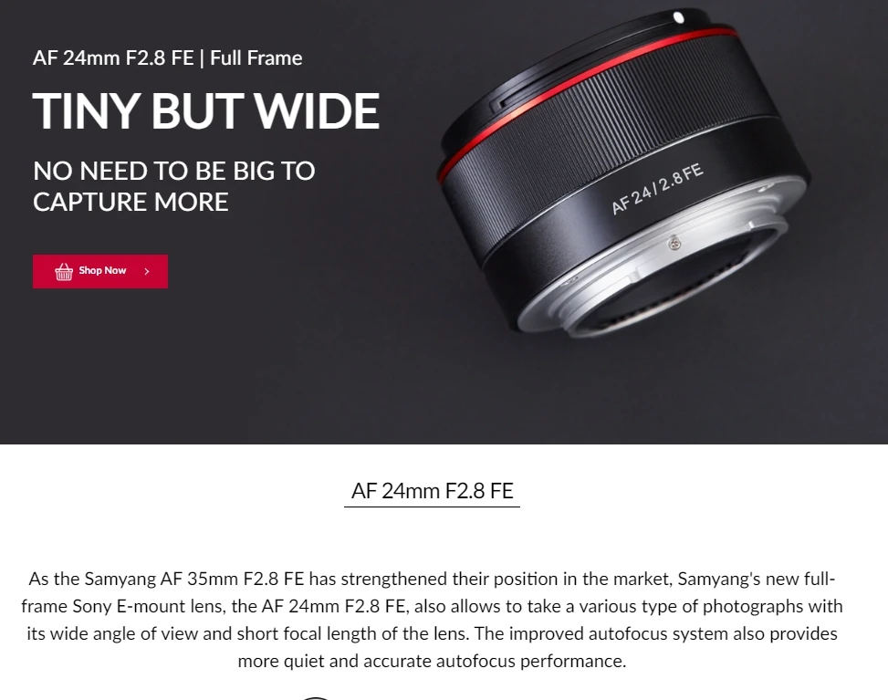 Samyang AF 24mm F2.8 FE Full Frame Wide-angle Portrait Camera Lens 