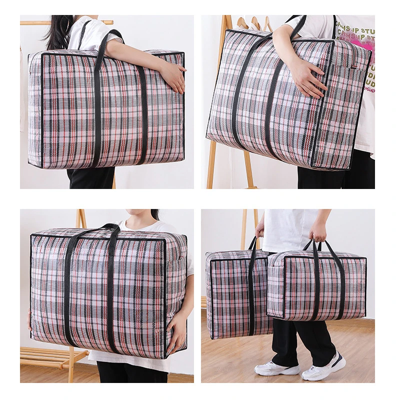 Stripe Woven Bag Large Capacity Storage Moving Bags Clothes Quilt Blanket Luggage Packing Package Zipper Tote Home Organizer 5