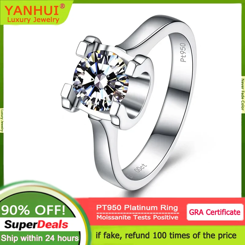 

Luxury PT950 Platinum Ring Round Solitaire 1ct/2ct/3ct D Color VVS1 Diamond Moissanite Rings Wedding Band Gift Jewelry for Women