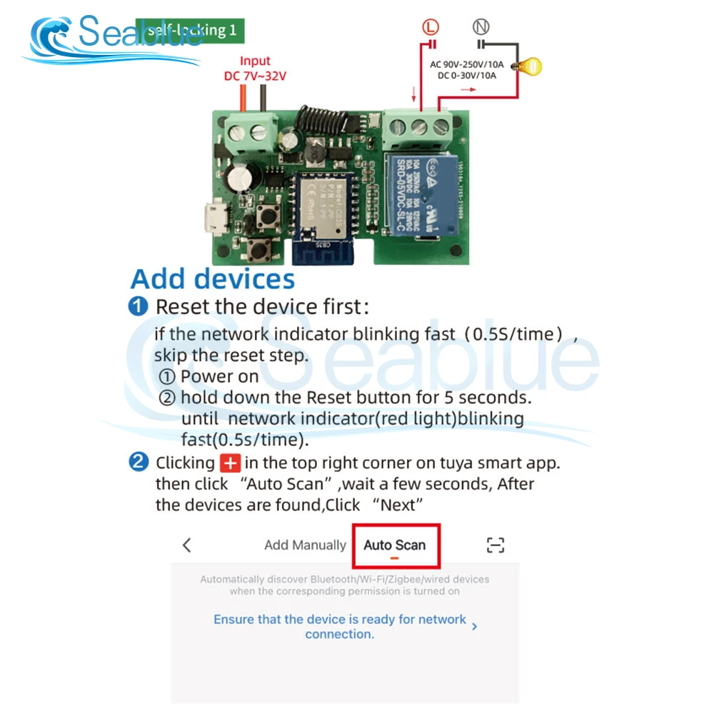 Description Picture 6 of item5V 12V 32V 220V Tuya Smart Wifi Motor Switch Module RF 433Mhz Radio Remote Control 1 Channel Inching Relay for Alexa Google Home