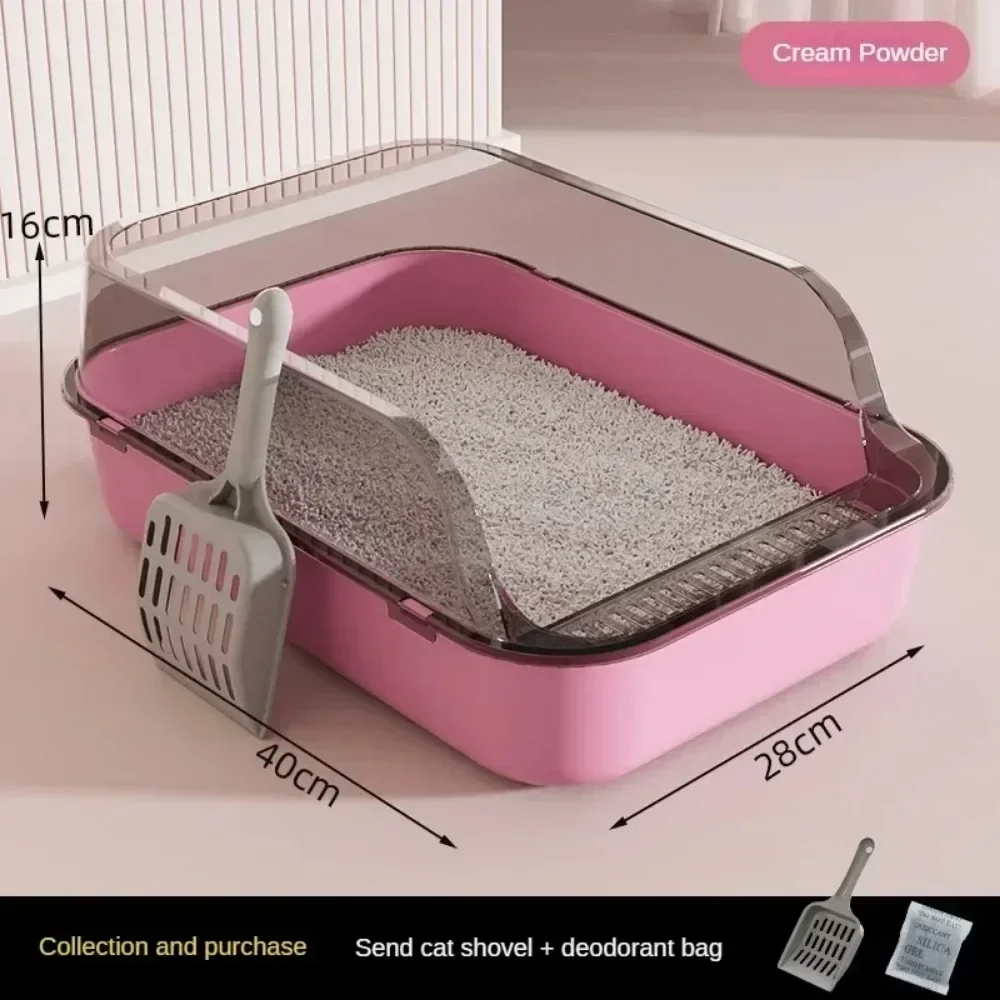 Cat Litter Box Thickening Kitty Sandbox Semi-enclosed High Side Splashproof Pet Bedpans with Litter Scoop Cleaning Cat Supplies 1