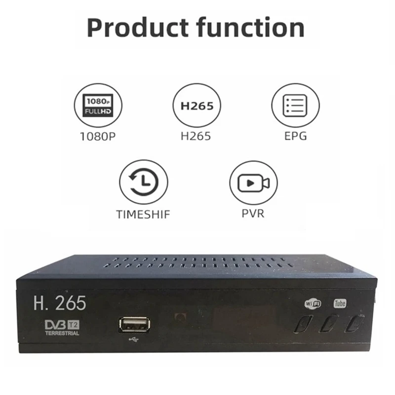 Digital TV Decoder DVB T2 HEVC 265 1080P HD USB Terrestrial TV Receiver Set Top Box Durable EU Plug
