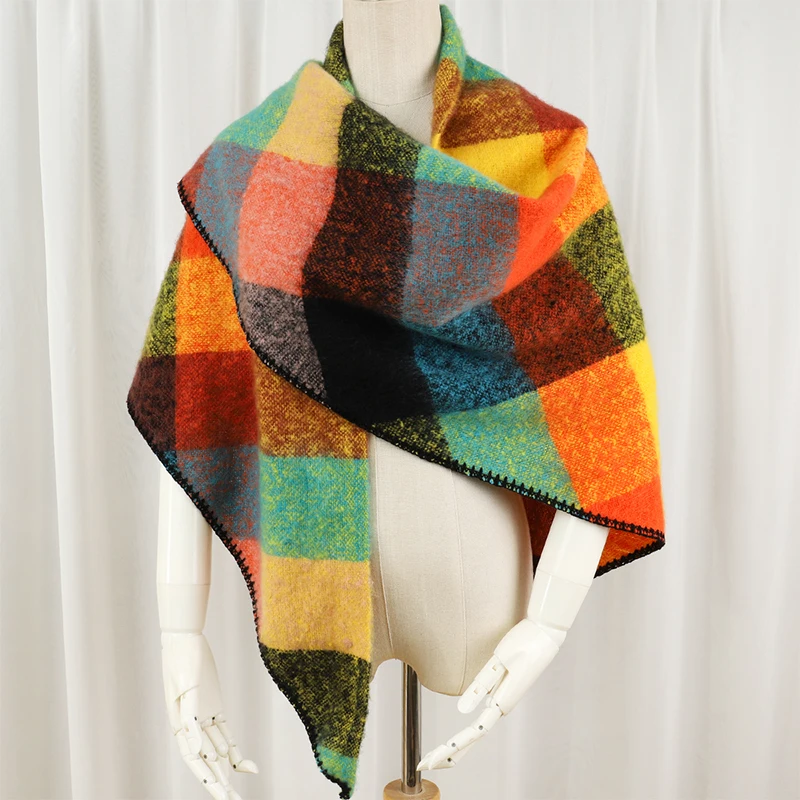 

Women Cashmere Plaid Triangle Scarf Winter Warm Shawl and Wrap Bandana Pashmina Long Lady Thick Blanket Scarves