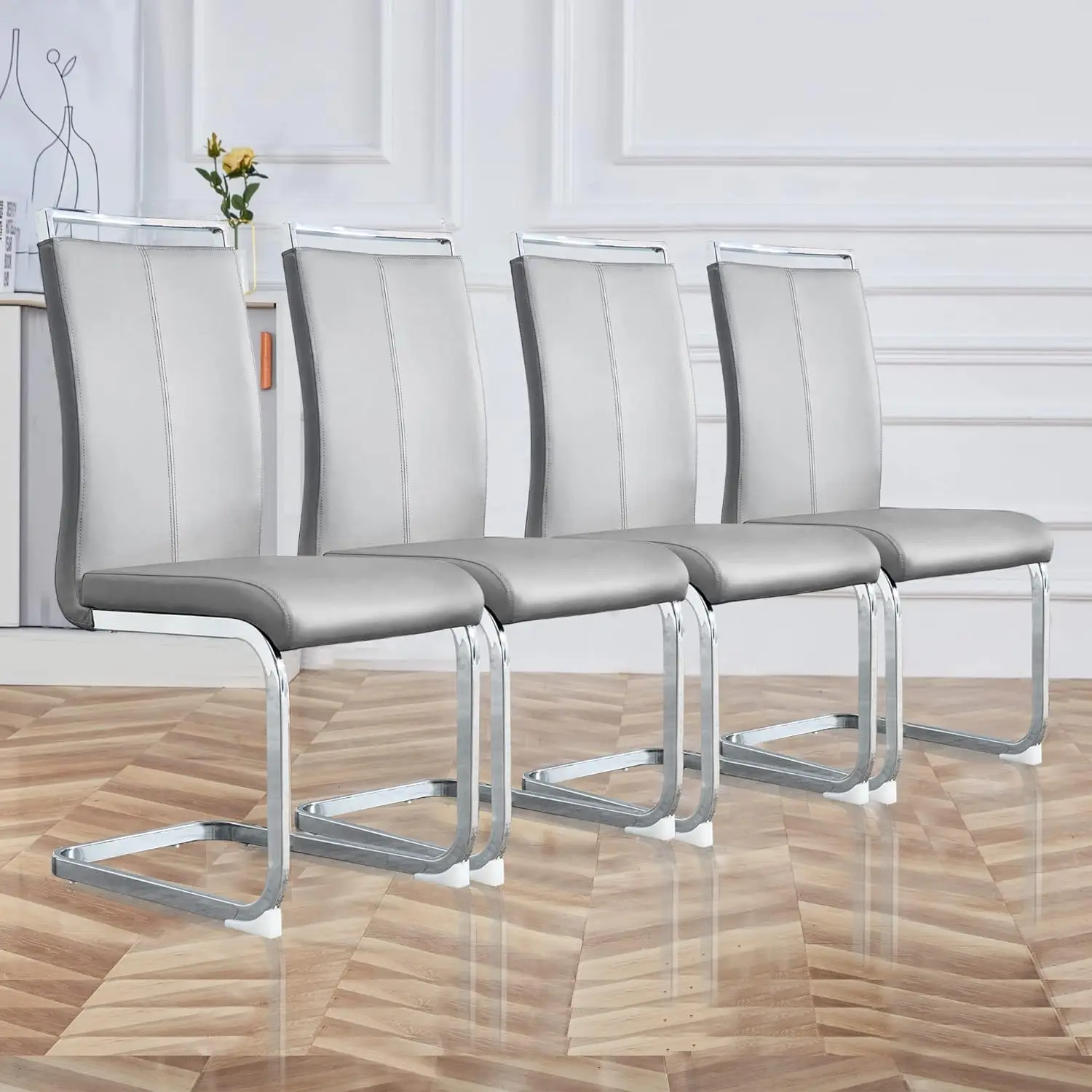 

Dining Chairs Set, Kitchen Modern Metal Chairs with Faux Leather Padded Seat High Back and Sturdy Chrome Legs,