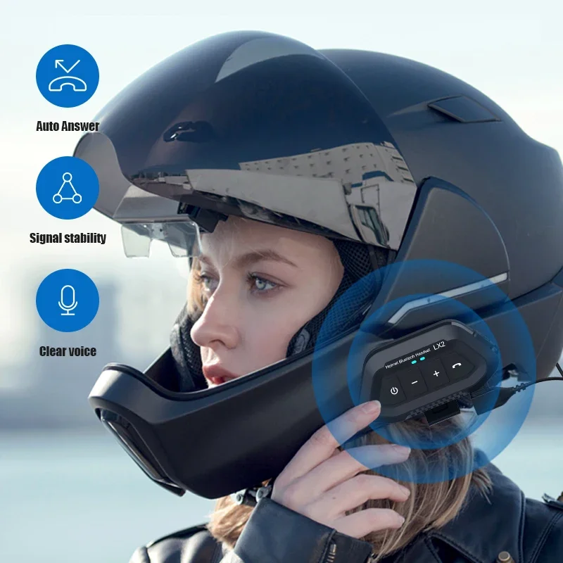 Motorcycle Helmet Bluetooth Headset 1200mAh Long Standby Wireless Hands-free Waterproof Motorbike Earphone Moto Earphone