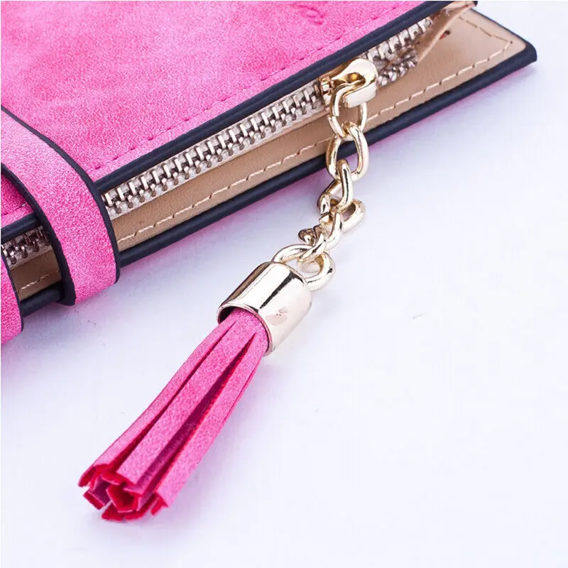 Women Wallet Lady Clutch Leather Frosted Tassel Female Wallets Long Length Card Holder Phone Bag Money Coin Pocket Ladies Purses 6