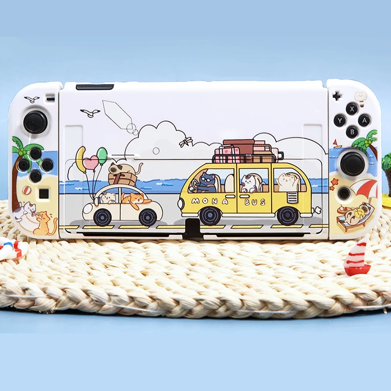 

Funda Case for Nintendo Switch Oled Cover Cute Travel Bus Cartoon Dockable Protective Sofe Shell For Switch Controller Joy-Con