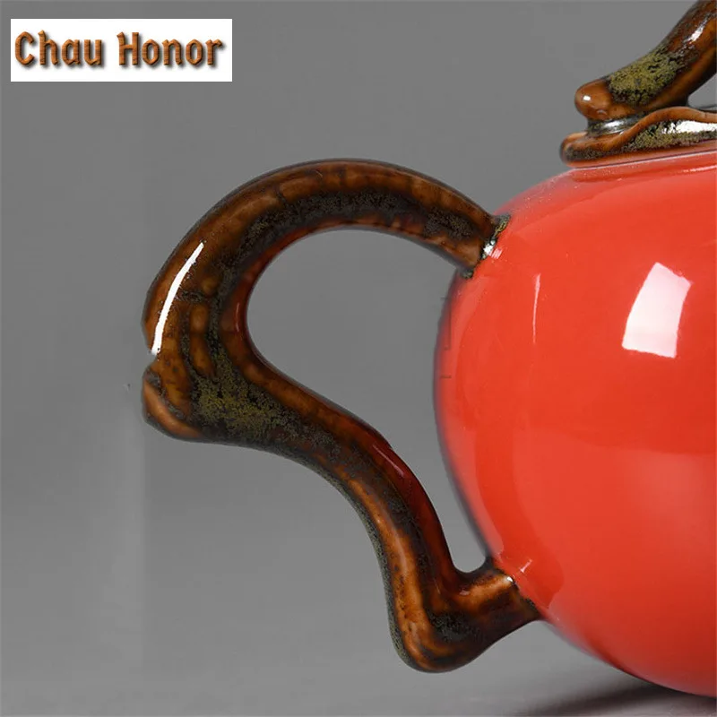270ml Retro Handmade Persimmon Ceramic Teapot Vermilion Glaze Kung Fu Tea Personal Master Pots Customized Teaware Gift Packaging
