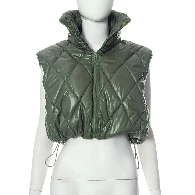Fashion High Collar Cotton Vest Women 2023 Autumn Winter New Sleeveless Zipper Overcoat Loose Drawstring Short Jacket Waistcoat
