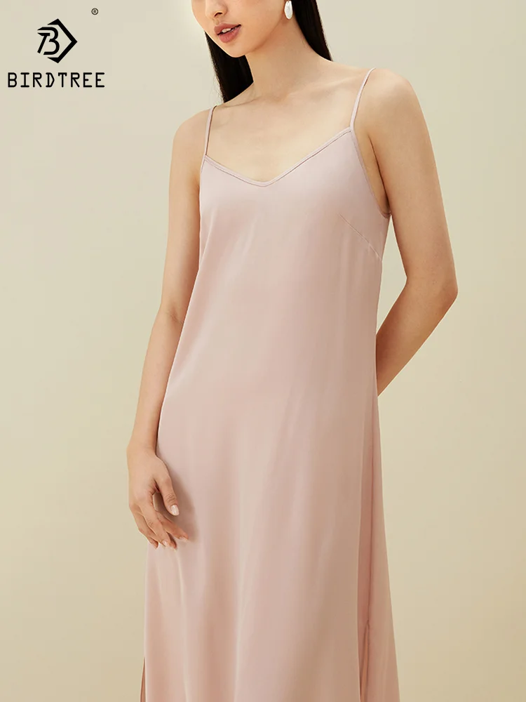 

BirdTree 19MM 90% Mulberry Silk Nightgown for Women, Spaghetti Strap Slit, Elegant Sexy Pajama Dress, 2024 Spring New P41890QM