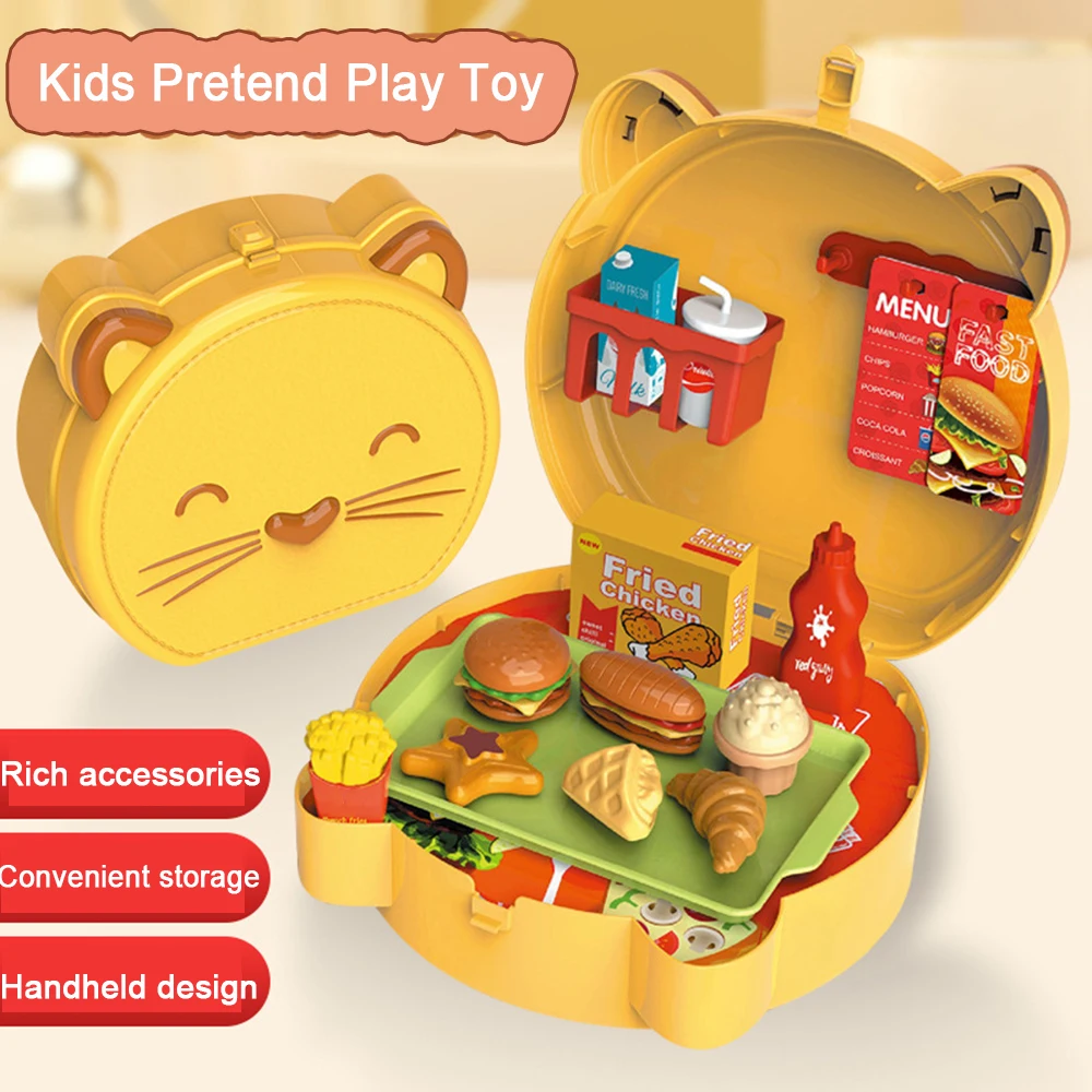 Burger Suitcase Play Set for Kids Age 3-8, Pretend Toys Kit House Doll Portable Restaurant