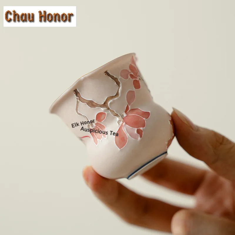 1pc 45ml Hand-painted Plum Blossom Pile Carve Teacup Retro Tea Bowl Mug Tea-tasting Smelling Cup Jianzhan Master Cups Teaware