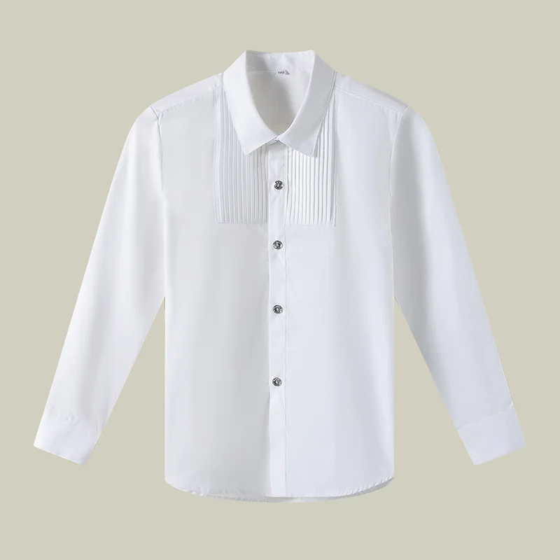 الأولاد الأبيض قمصان طويلة الأكمام القطن الأطفال بلوزة بيضاء حجم 110-180 في سن المراهقة الصبي مرحلة الزفاف حفلة التخرج ازياء