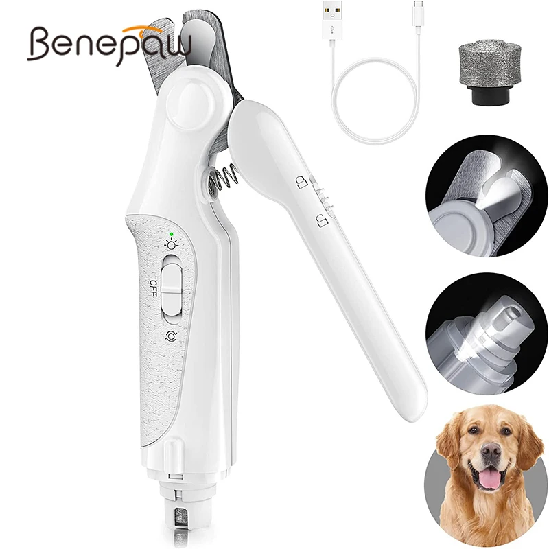 Benepaw Professional Pet Nail Clipper Grinder 2 In 1 LED Light Low Noise Cat Dog Nail Cutter Trimmer Grooming USB Rechargeable