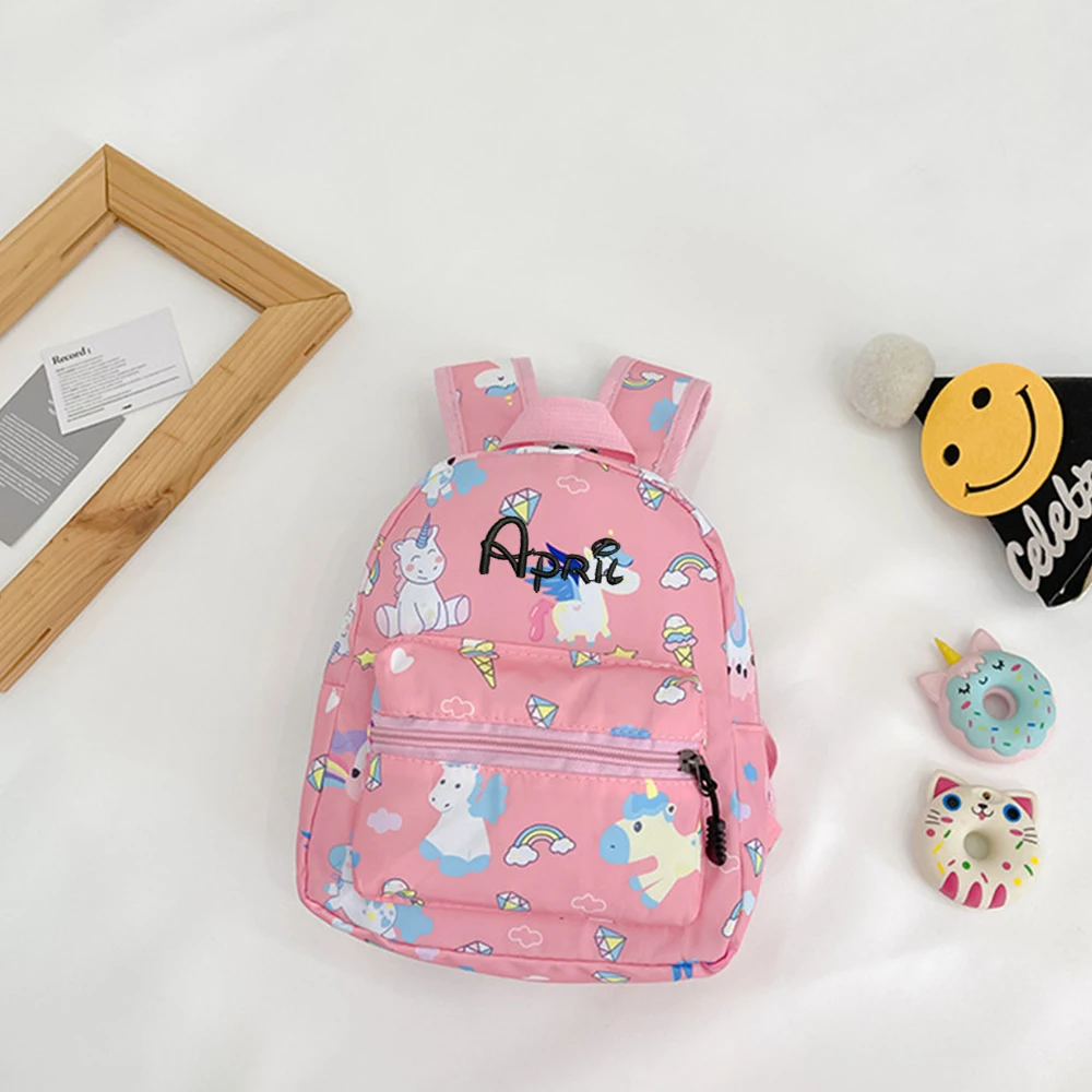 Sac à dos de dessin animé mignon personnalisé pour enfants, petit dinosaure, cartable de maternelle, sacs simples pour enfants, nom brodé