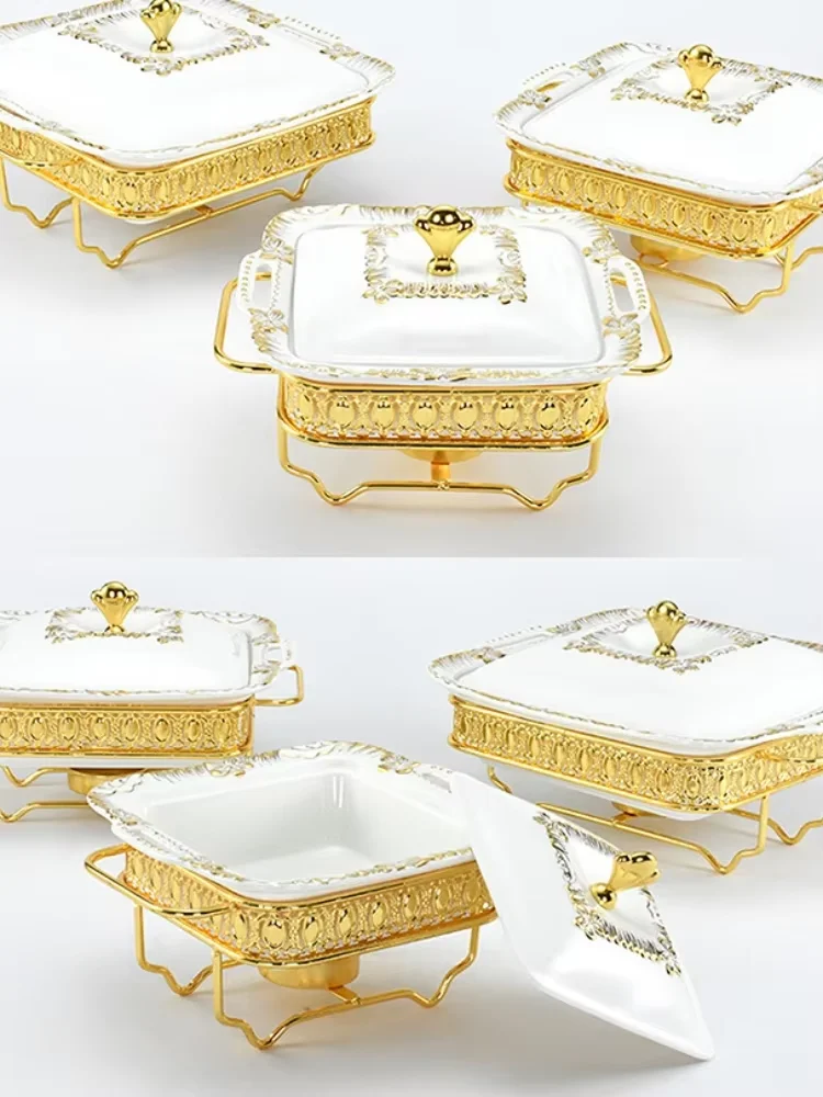 Luxury Food Warmer et Stove Stockpot With Cover Casserole Rack Candlestick Holder Ceramic Dry pot Heated Enamel pot 6 pcs