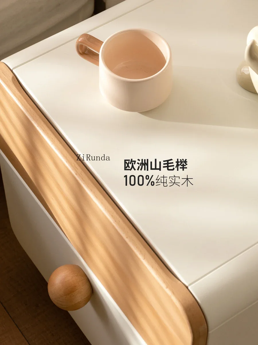 Solid wood bedroom cream wind color matching bedside cabinet simple household white drawer locker