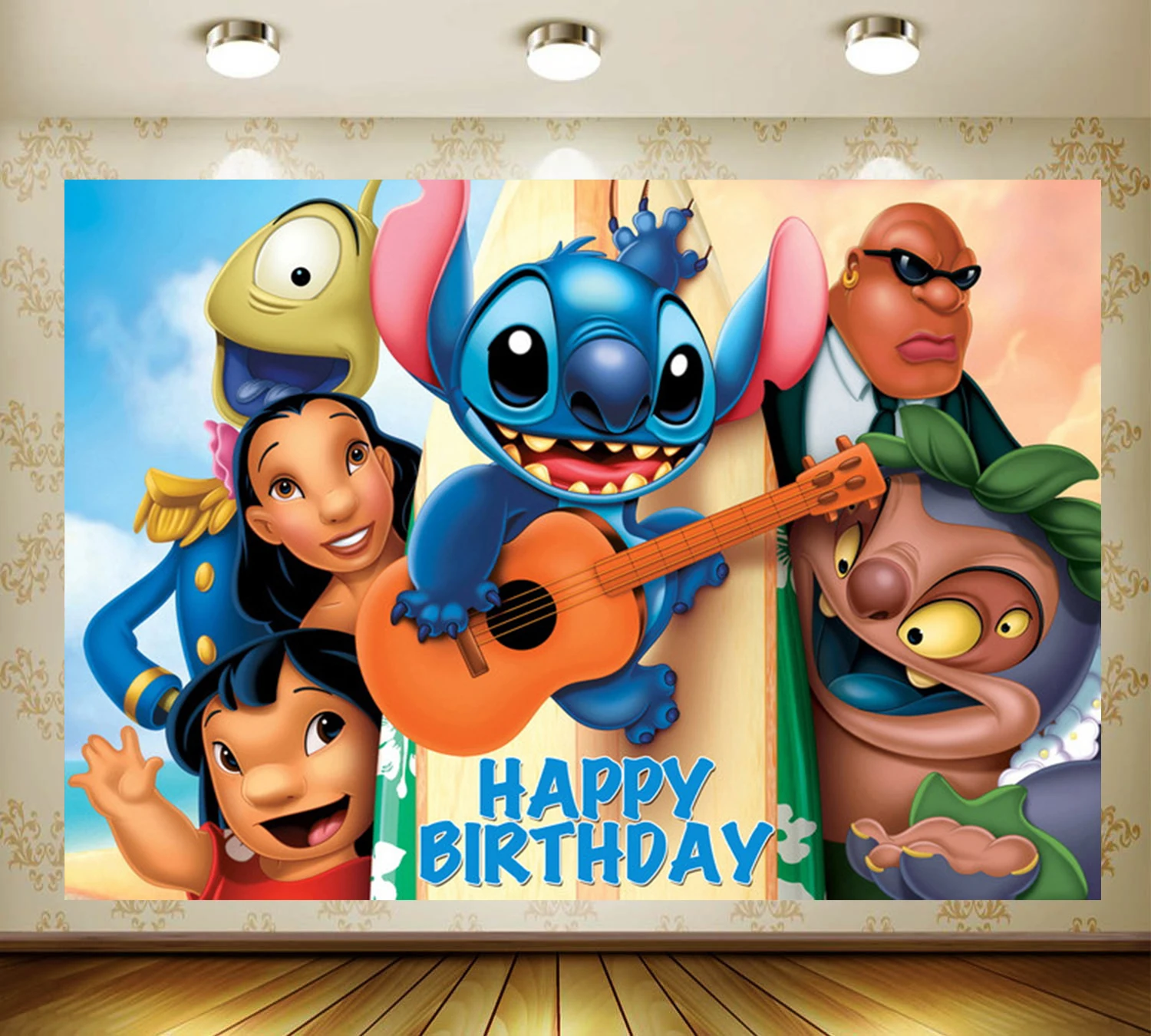 thumbnail image 1 of Cartoon Lilo&Stitch Theme Party Background Summer Girl Boy Birthday Party Decoration Supplie Photography Background Studio Props, 1 of 5