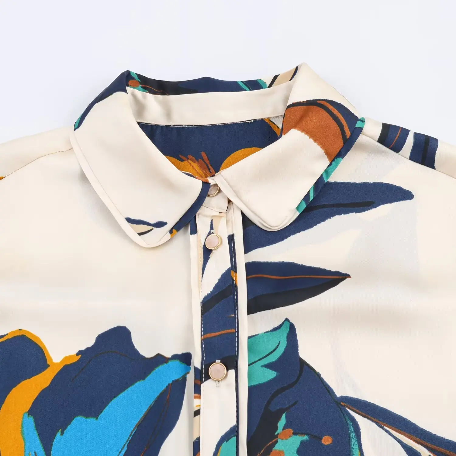 Women's Fashion Elegant Silk Texture Shirt Top Female Autumn Flower Printed Shirts Long Sleeve Shirt Casual Women'S Blouses Tops