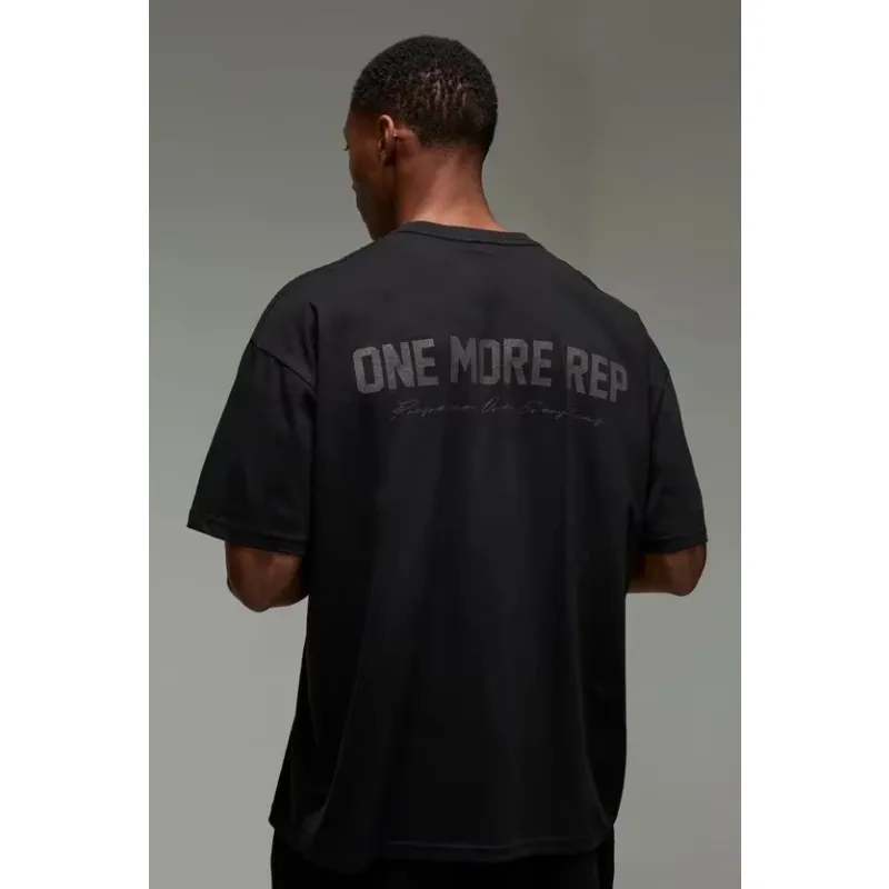 Man Active One More Rep Oversized Washed T-shirt Luxury Brand Great Chapter Embroidered Short Cotton Casual Loose Couple Tee