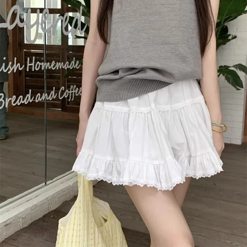ミニスカート Polysooem 25SS BOTH SKIRT AND TOP IN LACE WHITE Neploe Fashion Sweet Lace White Skirt for Women Y2k High
